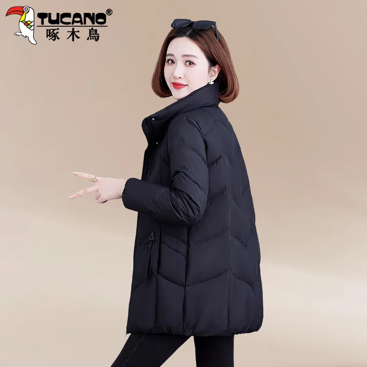 啄木鸟立领羽绒服女中长款2025年新款冬季妈妈洋气羽绒款爆款外套