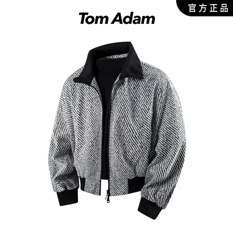 TOMADAM秋季新款美式工装条纹夹克男士宽松百搭休闲立领外套