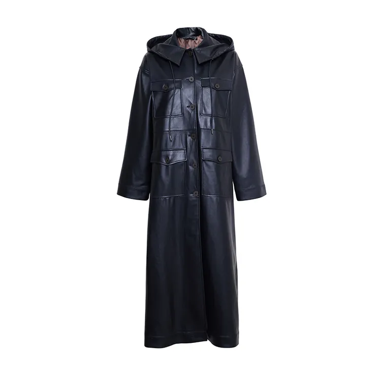 TRACY CHU baby羊皮连帽千金休闲时尚百搭气质奢华皮风衣冬季新款