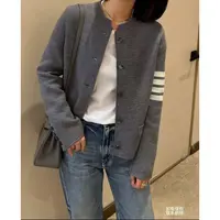 『朱小姐』新款经典四杠火柴人纽扣简约羊毛针织外套 G415