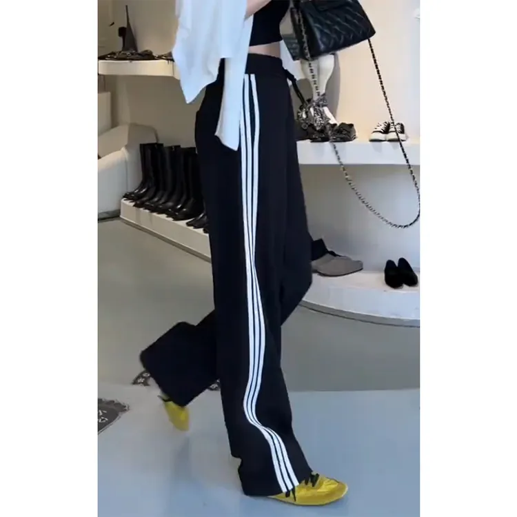 艾塔莉宽松条纹休闲裤春季新款胖mm梨形身材百搭垂感直筒裤小个子