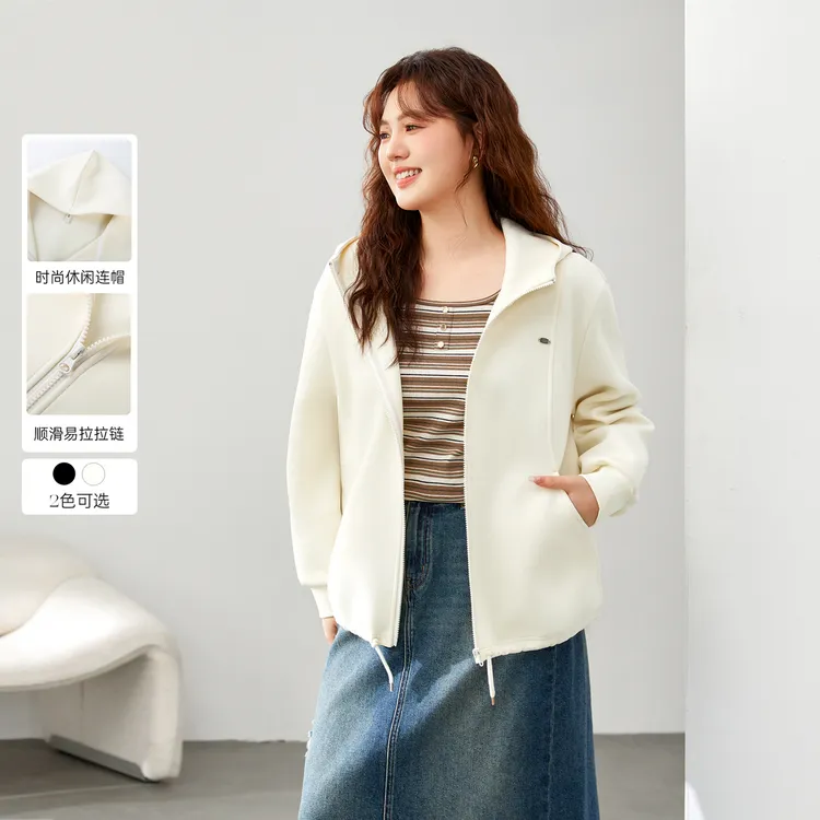 【休闲连帽设计感百搭显瘦外套】纤莉秀大码女装气质外套QJ5290