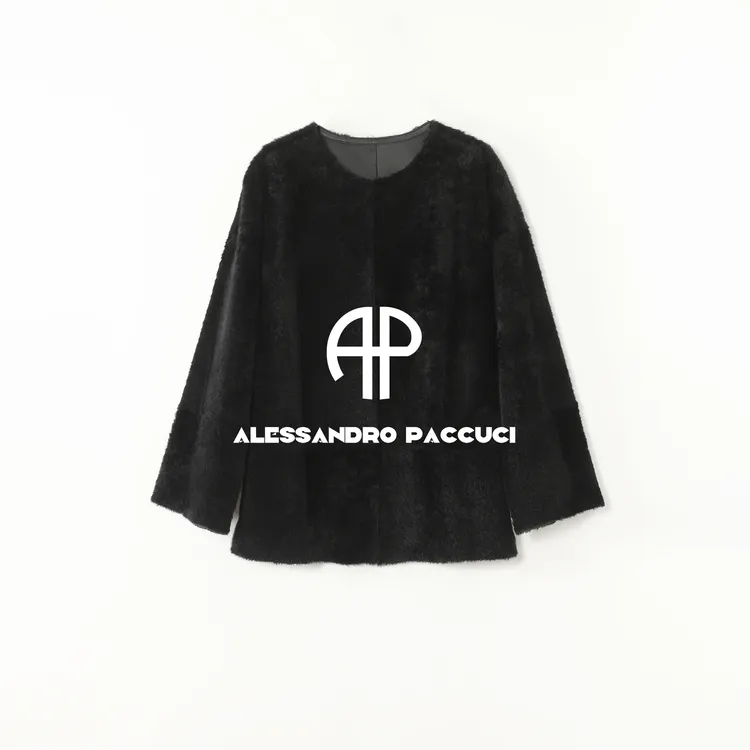 AP洛哥54063CM【黑标】进口拉贡羊皮毛一体圆领两色简约皮草外套