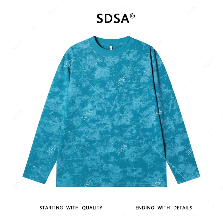 SDSA男士秋季新款轻奢痞帅男装扎染满天星字母圆领长袖T恤宽松