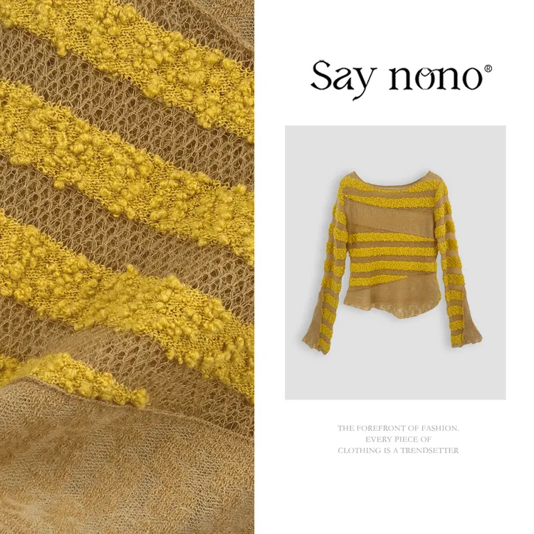 懒猫nono│Saynono 时尚慵懒风镂空圆领条纹设计廓形上衣G27083B