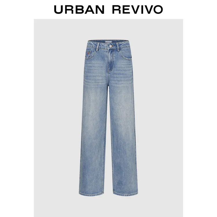 UR2025夏季新款女装时尚休闲百搭花朵刺绣牛仔长裤UYU850093