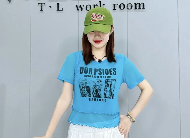 双层冰感网纱短袖夏季新品显瘦胡桃