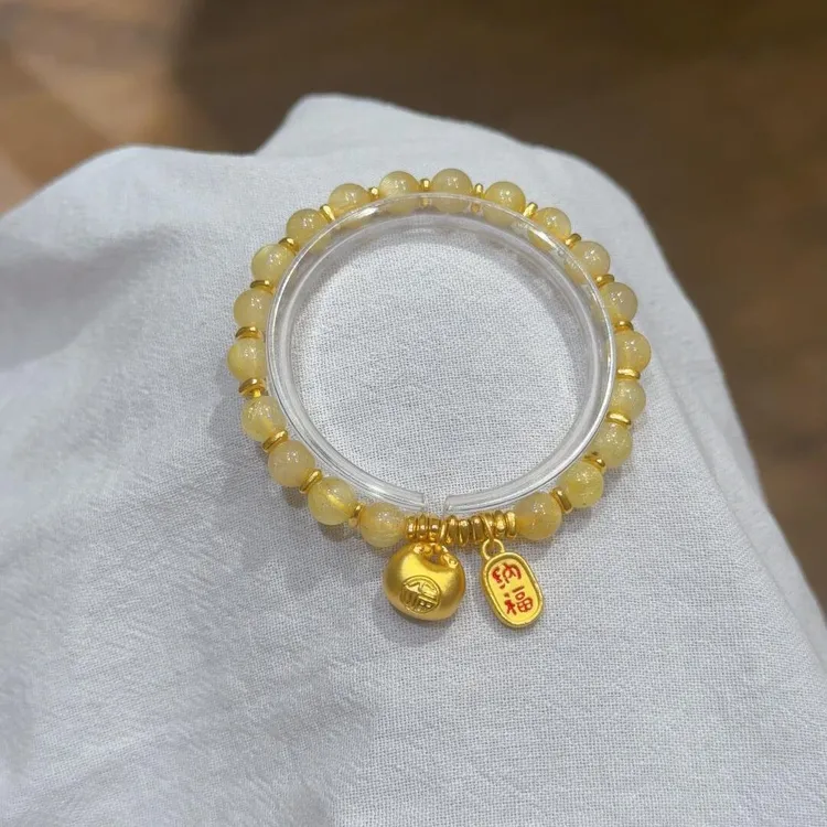 铜合金仿水晶手链 新中式金色小胖福串珠手链转运女手串明星同款