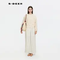 S·DEER圣迪奥女装刺绣长袖打底女士印花圆领提花上衣S253Z2210