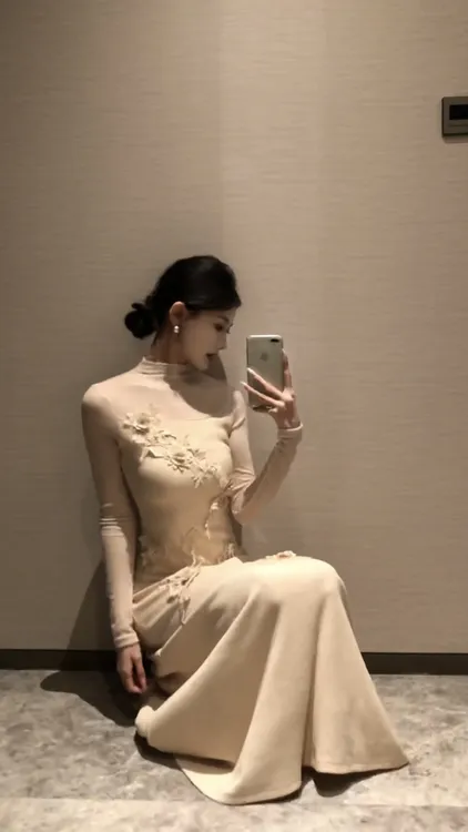 春日部【浮花梦影】秋冬新款优雅气质时尚显瘦立体花朵连衣裙01379