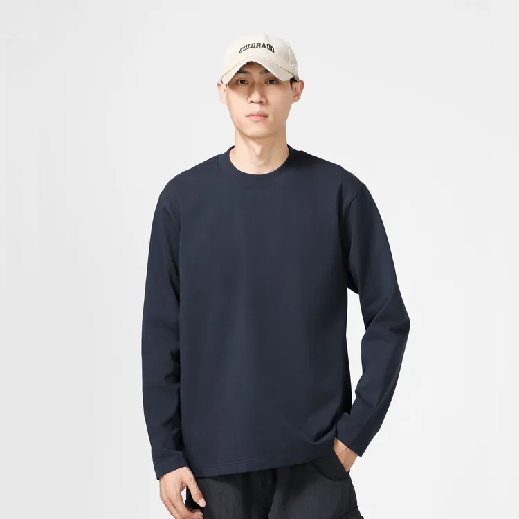 320克重磅纯棉平口长袖美式小领口不变形正肩T恤男宽松白色打底衫