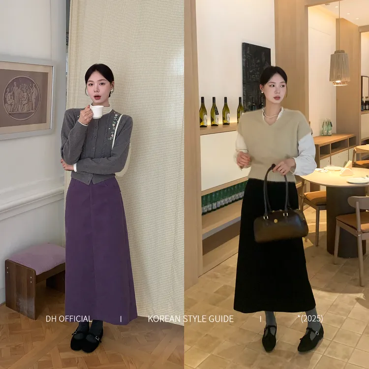 DH大花【葡萄果酒 grape】冬季复古高腰开叉灯芯绒显瘦加厚半身裙