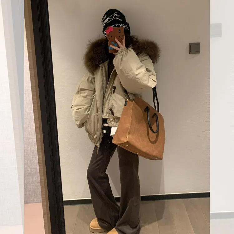 300斤胖mm大码女装复古港风大毛领工装棉服女宽松百搭厚款棉衣女