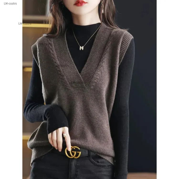 柔软细腻羊绒马甲背心针织女秋冬V领复古无袖毛衣坎肩内外搭外穿