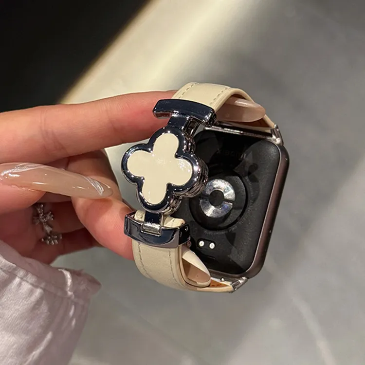 适用小米9pro/8pro安可拉红四叶草磁吸镂空真皮红米watch5/4腕带