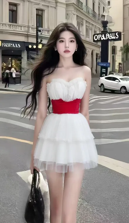 轻奢新款时尚气质名媛白色桃心领抹胸高腰连衣裙女小众氛围感短裙