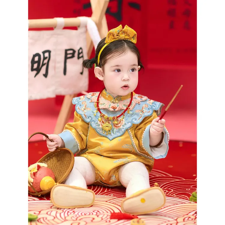 奥莱正品秋季周岁礼服宝宝长袖抓周国风唐装云肩1周岁生日宴公主