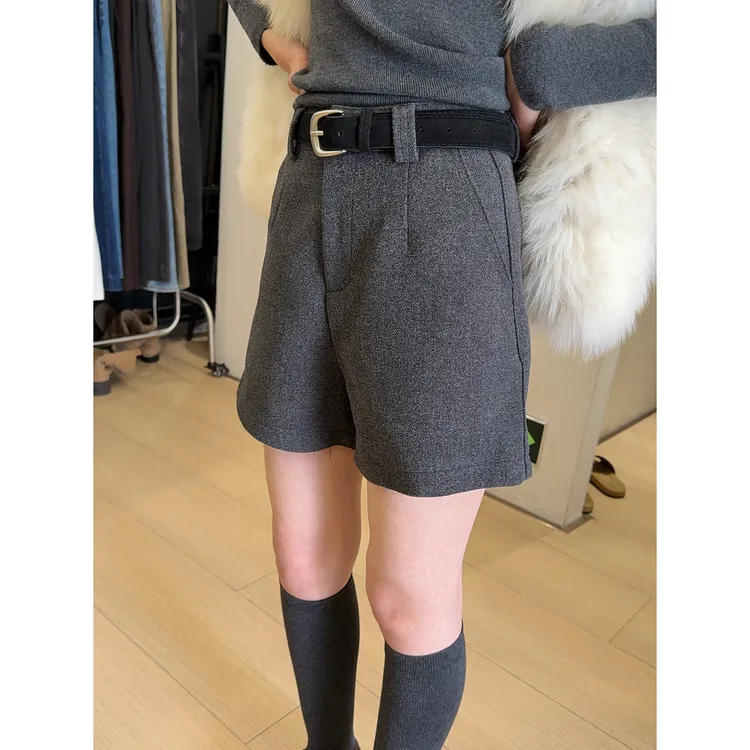 腰带款A字版 毛呢短裤