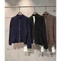 粗棒针质感提花毛衣双拉链加厚抗起球针织开衫立领老钱毛衣外套男