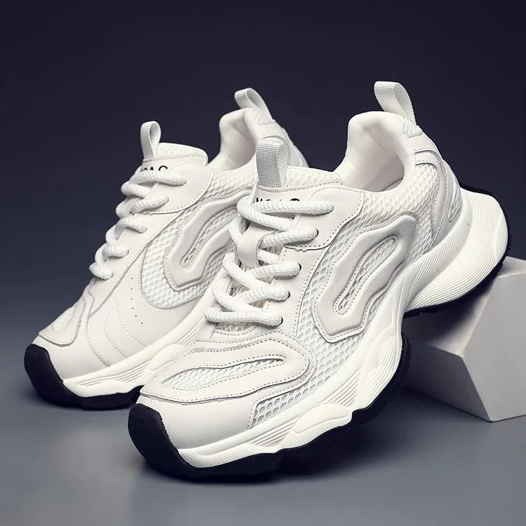 okkdey头层牛皮男鞋秋季透气百搭网面鞋子男款老爹鞋男士休闲运动