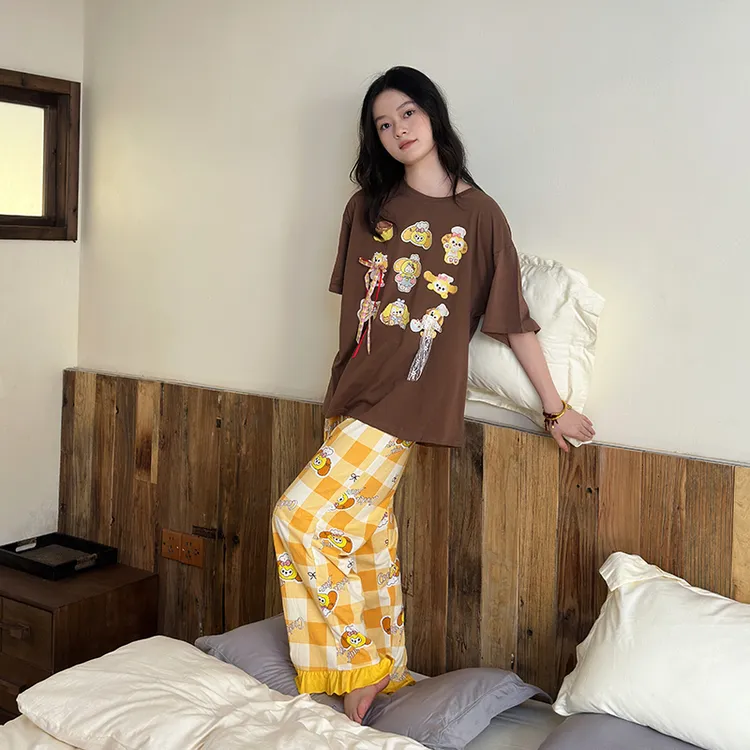 2025年新款日系睡衣女春夏季纯棉薄款短袖可爱甜美外穿家居服套装