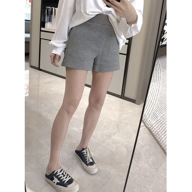 萱贝纯时尚百搭A字休闲短裤女2025夏季新款高腰显瘦三分阔腿裤子