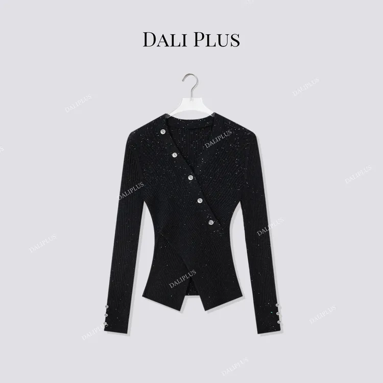 DALI PLUS“不规则交叉V领毛衣”通勤内搭修身针织-D5MM3299