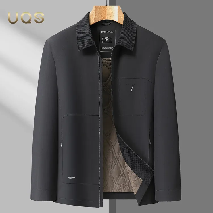 大码男士冬季新款夹棉夹克外套翻领行政商务休闲宽松高端品质上衣