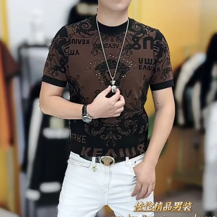 7712秋冬针织衫圆领短袖帅气百搭韩版男士打底