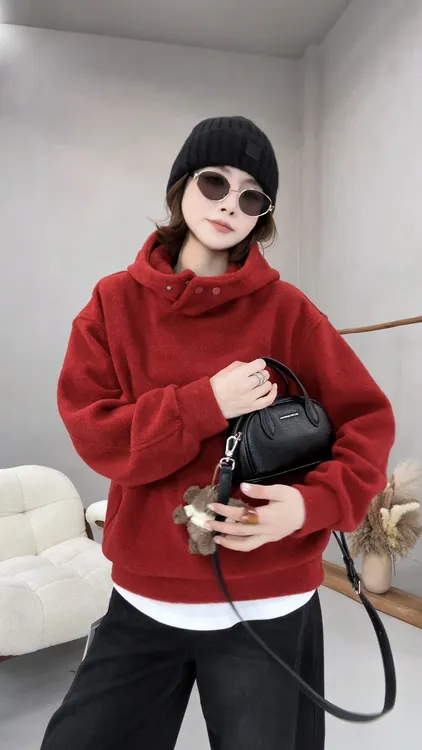 月月 2025秋冬新款小众设计极简显瘦百搭摇粒绒连帽卫衣2510C6680