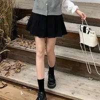 韩系小个子百褶半身裙女高腰显瘦宽松阔腿短裙TU28594