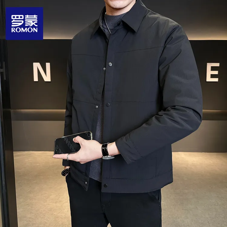 罗蒙国标男轻薄羽绒服2025秋冬季新款工装风潮流短款保暖翻领外套
