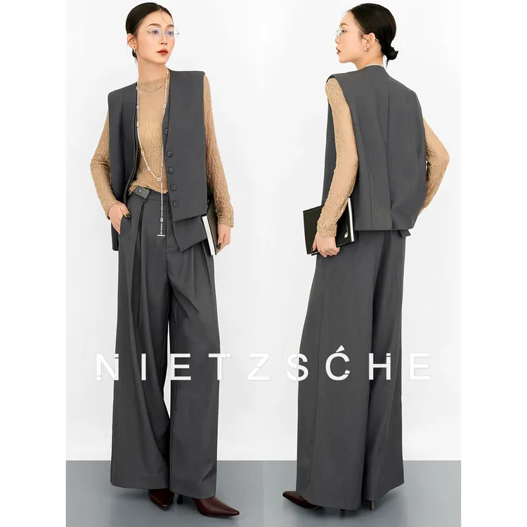 尼采官方直营｜终极系列｜天丝羊毛 精纺料职场通勤两件女套装50261