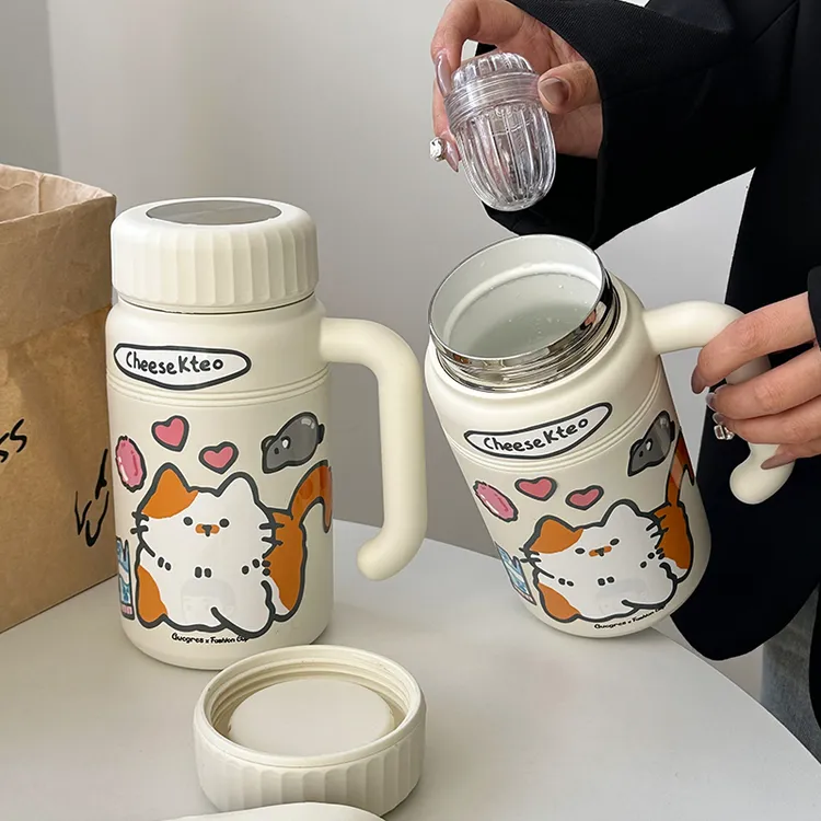 女生高颜值保温杯大容量泡茶水杯子男士款便携陶瓷水杯带把手水壶