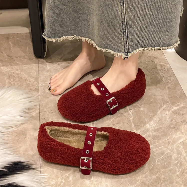 晚晚风爆款毛毛鞋女士冬季加绒防滑保暖棉瓢鞋2025新款玛丽珍单鞋