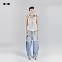 ICEDUST 春夏系列花卉刺绣设计时尚休闲宽松长款茧型牛仔裤女士