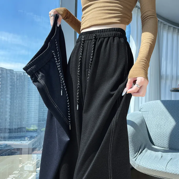 黑色窄版阔腿裤女春秋高腰爆款仿牛仔百搭显瘦休闲垂感拖地直筒裤