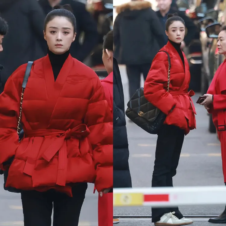 蒋欣同款红色新中式国风提花短款棉服女新年战袍加厚保暖短款外套