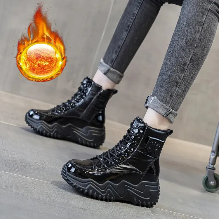 内增高7CM新款冬季羽绒布厚底暖短靴加绒小个子休闲松糕底雪地靴