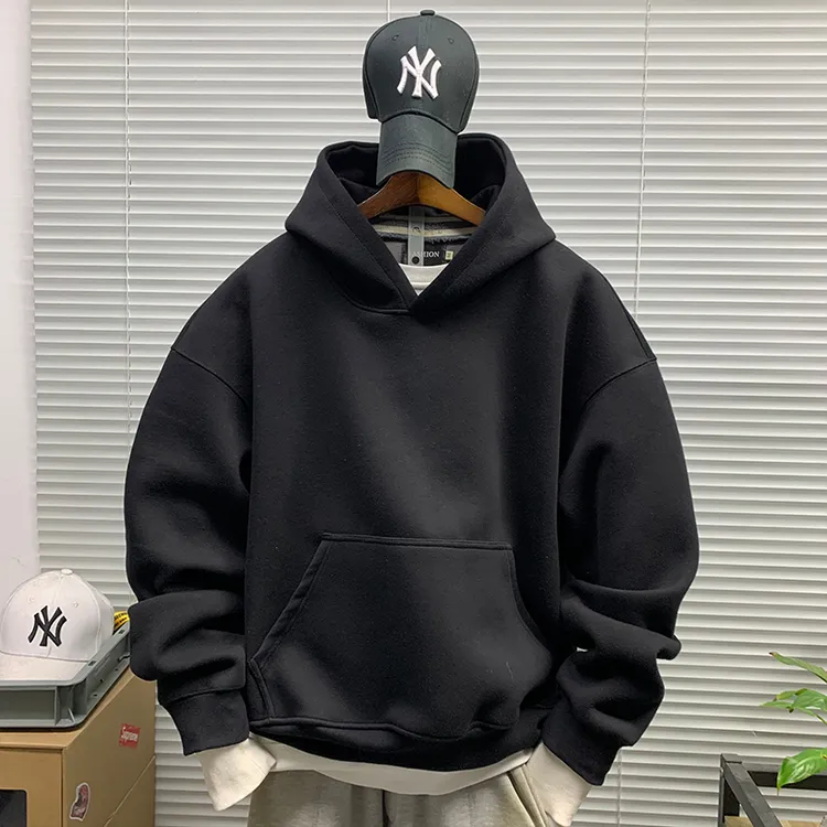 连帽卫衣男款春秋新款潮牌休闲宽松百搭简约纯色重磅套头帽衫上衣