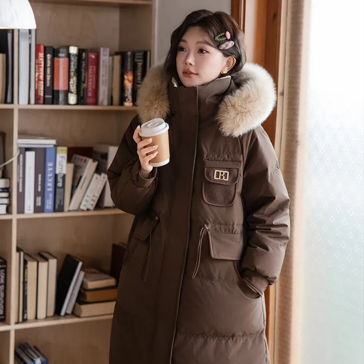 2025中长款收腰加肥加大码200斤胖mm白鸭绒羽绒服女连帽显瘦秋冬