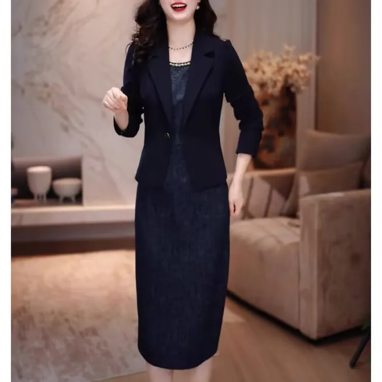 西服外套+连衣裙2025早秋高级感显瘦减龄时尚两件套连衣裙M-5XL