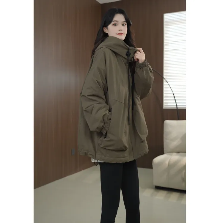 硕哥【加棉】极简连帽冲锋衣外套撞色休闲宽松冬季外套 23830-1