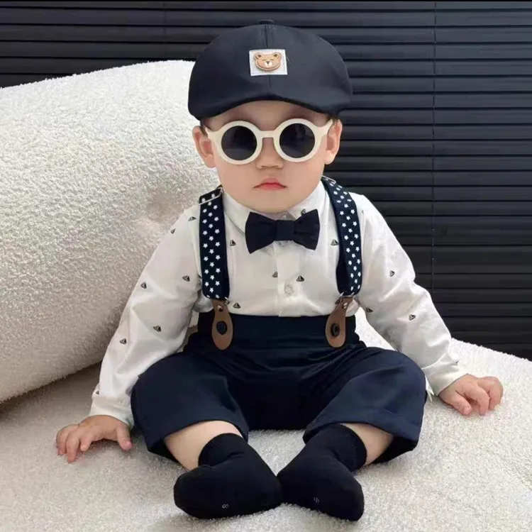 YeeHoO英氏【断码】春秋男童绅士周岁礼服衬衫帅气宝宝长袖背带裤两