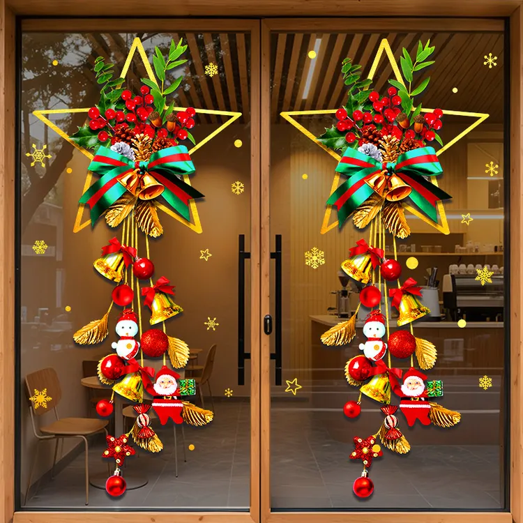 圣诞节快乐装饰静电玻璃门贴纸商场珠宝店铺美化橱窗氛围场景布置