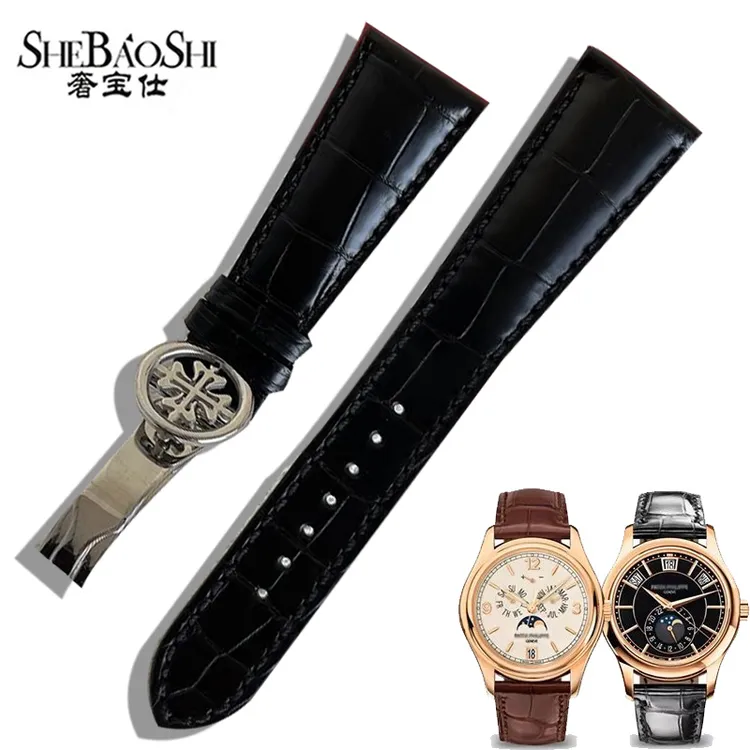 奢宝仕代用百达翡手丽真皮手表带 男真皮PP扣鳄鱼皮表带皮表链男