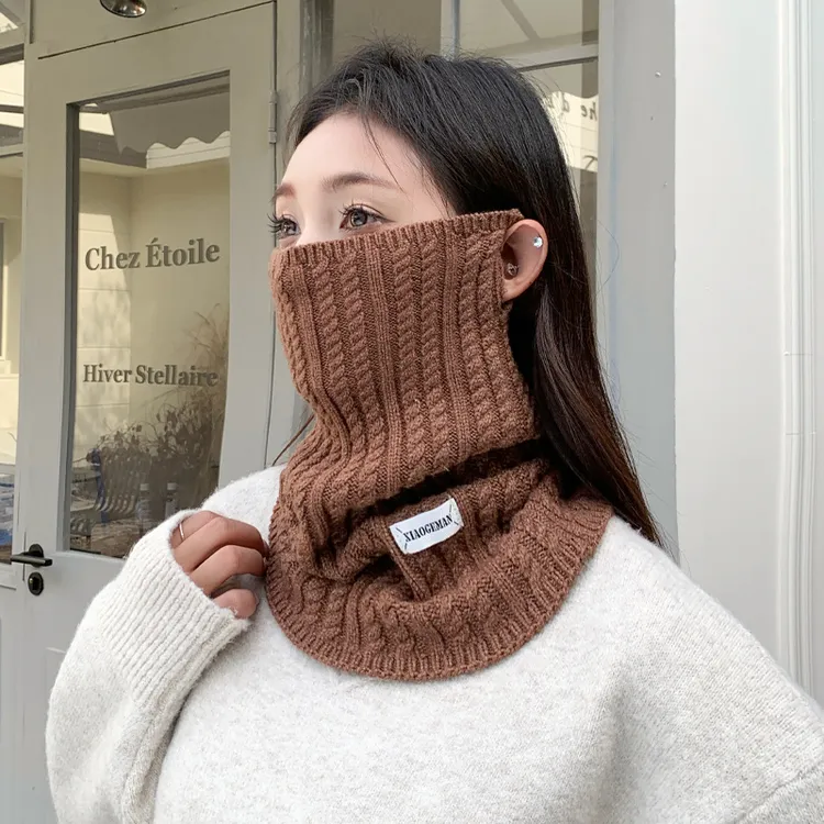 挂耳式防风面罩2025秋冬新款多功能百搭麻花纹纯色保暖套头围脖女