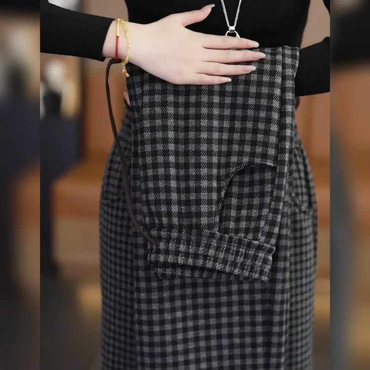 【中格子】特大码加长高个子毛呢加绒加厚直筒裤加肥加大冬季休闲裤