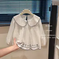 新款女宝宝秋装白色刺绣女童娃娃衫儿童长袖衬衣衬衫休闲外穿童装