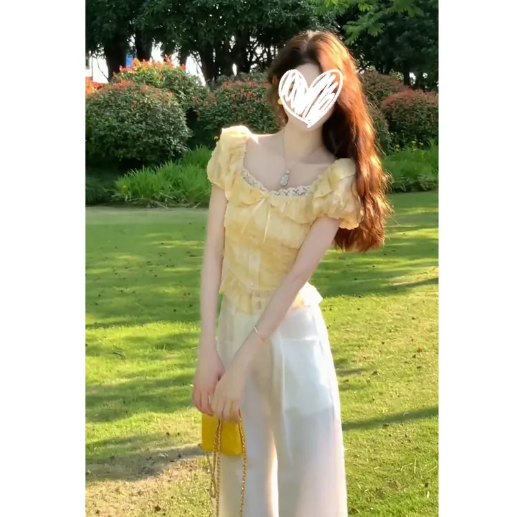 【现货】2025夏季新款时尚甜美设计感修身显瘦短款上衣裤子两件套